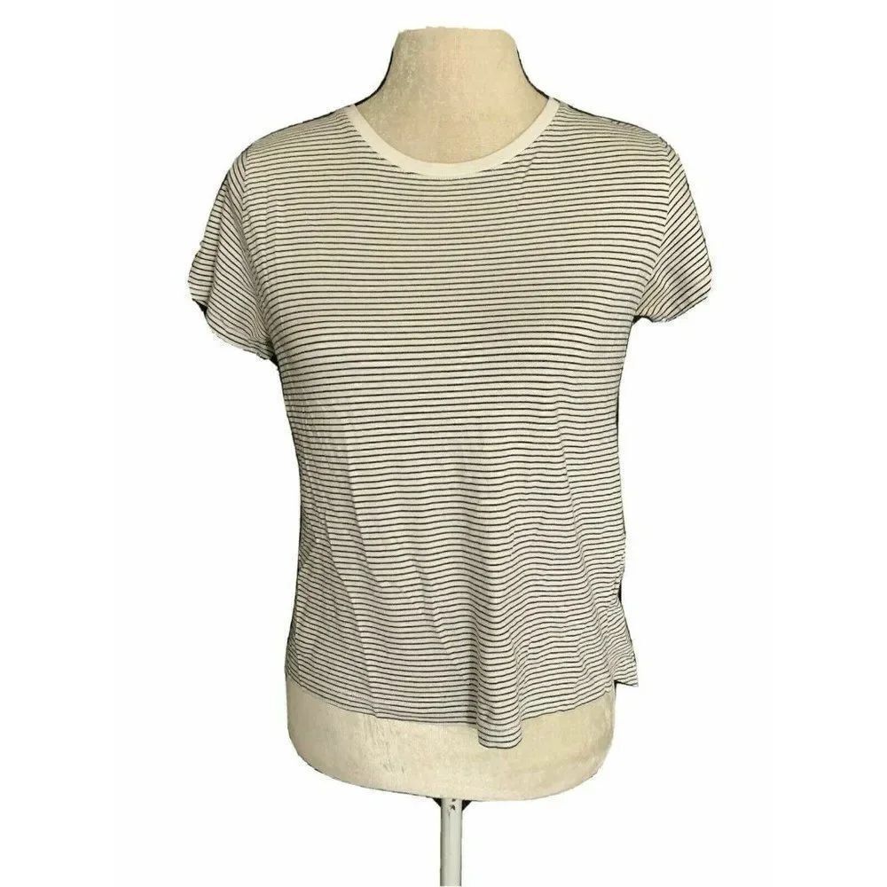 Zara Wb Collection Womens Black Striped Short Sleeve Crew Neck Top T Shirt Small